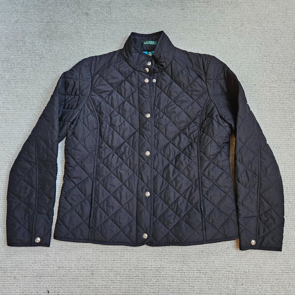 Lauren Ralph Lauren Black Quilted Jacket XL Fall Spring Snap & Zip Front Casual